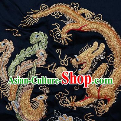 Chinese Traditional Embroidered Golden Dragon Phoenix Fabric Patches Handmade Embroidery Craft Embroidering Applique Decorative Picture Accessories