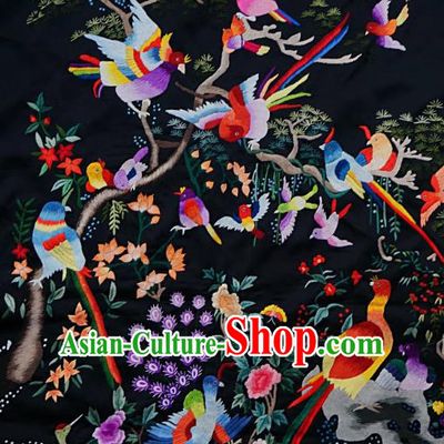 Chinese Traditional Embroidered Peacock Red Birds Fabric Patches Handmade Embroidery Craft Embroidering Silk Decorative Picture