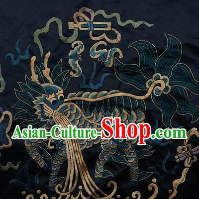 Chinese Traditional Embroidered Blue Kylin Fabric Patches Handmade Embroidery Craft Embroidering Silk Decorative Accessories
