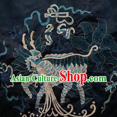 Chinese Traditional Embroidered Blue Bat Kylin Fabric Patches Handmade Embroidery Craft Embroidering Silk Decorative Accessories