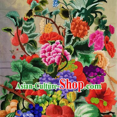 Chinese Traditional Embroidered Fruit Flowers Fabric Patches Handmade Embroidery Craft Embroidering Cloth Decorative Painting