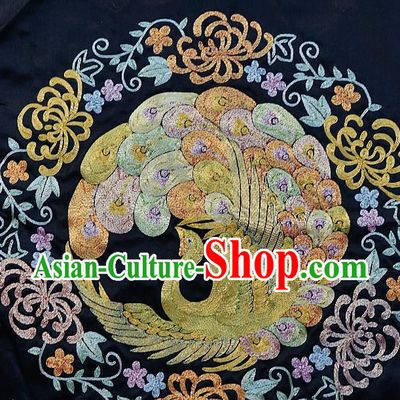 Chinese Traditional Embroidered Colorful Phoenix Chrysanthemum Fabric Patches Handmade Embroidery Craft Embroidering Silk Decorative Accessories