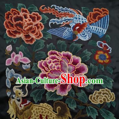 Traditional Chinese Embroidered Dragon Phoenix Fabric Patches Handmade Embroidery Craft Accessories Embroidering Purple Peony Applique
