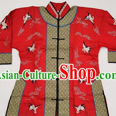 Chinese Traditional Embroidered Cranes Red Blouse Handmade Embroidery Costume Tang Suit Upper Outer Garment for Women