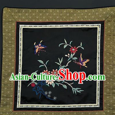 Traditional Chinese Embroidered Orchid Butterfly Fabric Patches Handmade Embroidery Craft Accessories Embroidering Black Silk Cushion Applique