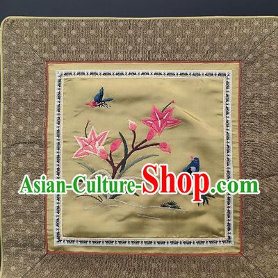 Traditional Chinese Embroidered Orchid Fabric Patches Handmade Embroidery Craft Accessories Embroidering Navy Bird Yellow Silk Cushion Applique