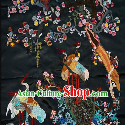 Chinese Traditional Embroidered Light Blue Cranes Pine Fabric Patches Handmade Embroidery Craft Embroidering Silk Applique Accessories