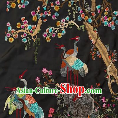 Chinese Traditional Embroidered Blue Cranes Pine Fabric Patches Handmade Embroidery Craft Embroidering Silk Applique Accessories