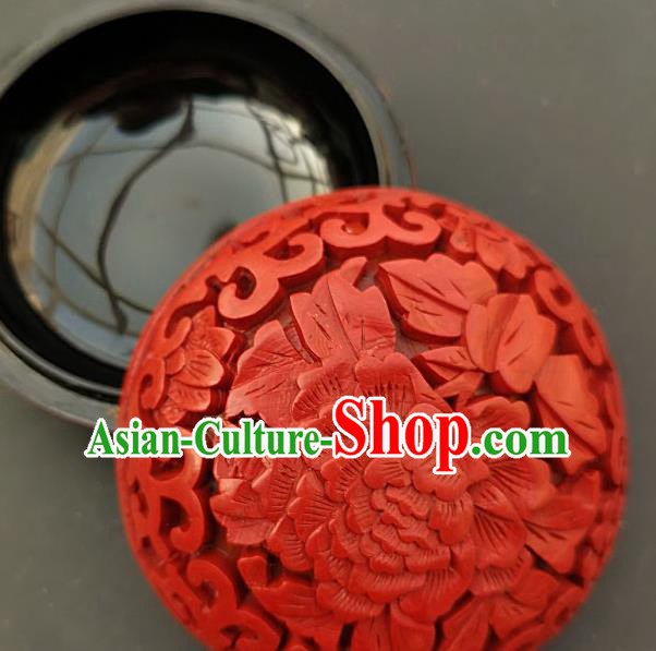 Chinese Traditional Carving Peony Flower Red Lacquer Rouge Box Handmade Lacquerware Craft Inkpad Box Chinese Traditional Carving Peony Flower Red Lacquer Rouge Box Handmade Lacquerware Craft Inkpad Box