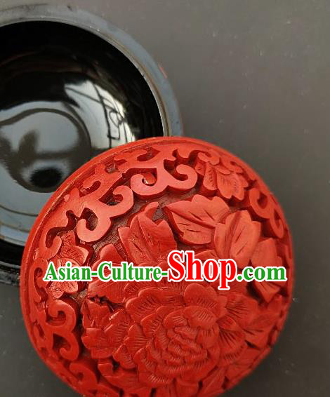 Chinese Traditional Carving Peony Flower Red Lacquer Rouge Box Handmade Lacquerware Craft Inkpad Box Chinese Traditional Carving Peony Flower Red Lacquer Rouge Box Handmade Lacquerware Craft Inkpad Box