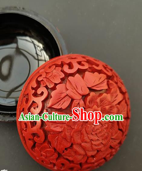 Chinese Traditional Carving Peony Flower Red Lacquer Rouge Box Handmade Lacquerware Craft Inkpad Box Chinese Traditional Carving Peony Flower Red Lacquer Rouge Box Handmade Lacquerware Craft Inkpad Box