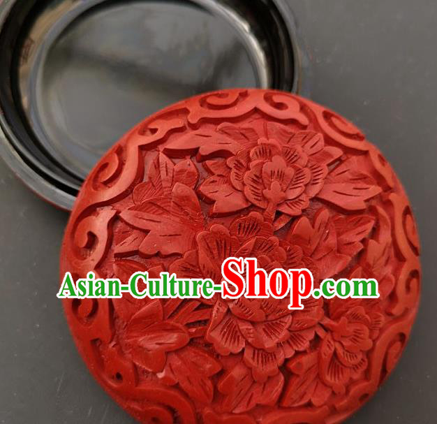 Chinese Traditional Handmade Carving Peony Flower Red Lacquer Rouge Box Lacquerware Craft Inkpad Box Chinese Traditional Handmade Carving Peony Flower Red Lacquer Rouge Box Lacquerware Craft Inkpad Box