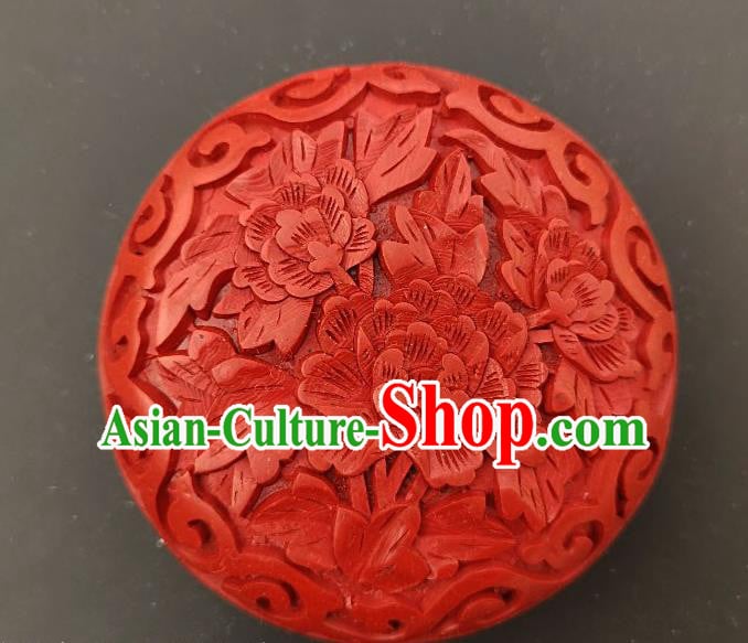 Chinese Traditional Handmade Carving Peony Flower Red Lacquer Rouge Box Lacquerware Craft Inkpad Box Chinese Traditional Handmade Carving Peony Flower Red Lacquer Rouge Box Lacquerware Craft Inkpad Box