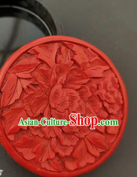 Chinese Handmade Carving Peony Lacquer Rouge Box Traditional Lacquerware Craft Red Inkpad Box Chinese Handmade Carving Peony Lacquer Rouge Box Traditional Lacquerware Craft Red Inkpad Box