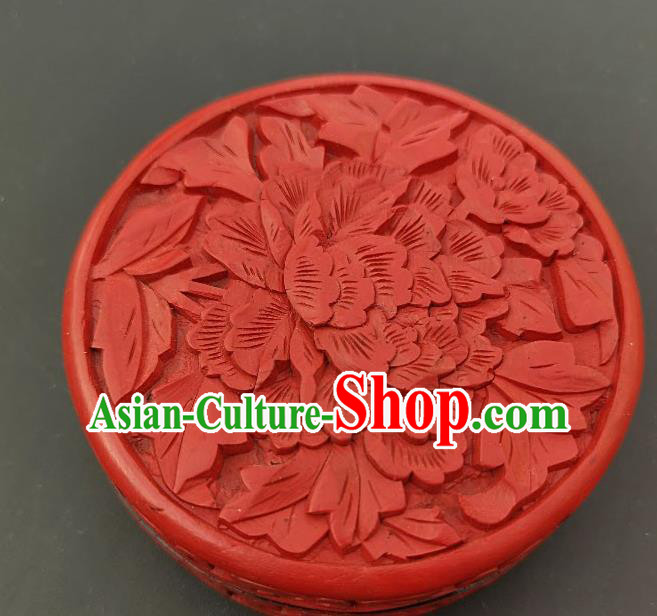 Chinese Handmade Carving Peony Lacquer Rouge Box Traditional Lacquerware Craft Red Inkpad Box Chinese Handmade Carving Peony Lacquer Rouge Box Traditional Lacquerware Craft Red Inkpad Box