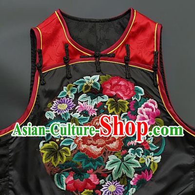 Chinese Traditional Embroidered Peony Vest Handmade Embroidery Costume Tang Suit Silk Waistcoat for Women