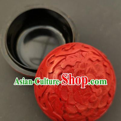 Chinese Traditional Carving Peony Lacquer Rouge Box Handmade Lacquerware Craft Red Inkpad Box