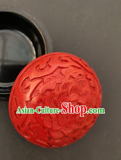 Chinese Traditional Carving Peony Lacquer Rouge Box Handmade Lacquerware Craft Red Inkpad Box Chinese Traditional Carving Peony Lacquer Rouge Box Handmade Lacquerware Craft Red Inkpad Box