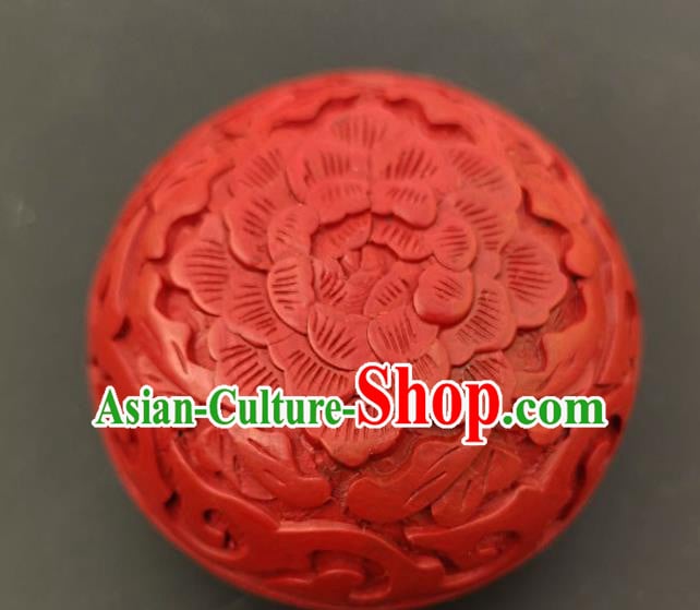 Chinese Traditional Carving Peony Lacquer Rouge Box Handmade Lacquerware Craft Red Inkpad Box Chinese Traditional Carving Peony Lacquer Rouge Box Handmade Lacquerware Craft Red Inkpad Box