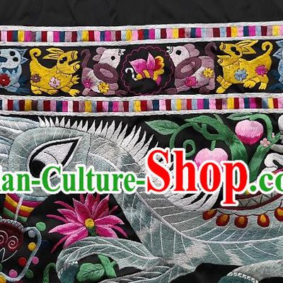 Chinese Traditional Embroidered Grey Horse Monkey Fabric Patches Handmade Embroidery Craft Miao Ethnic Accessories Embroidering Applique