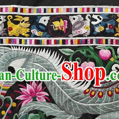Chinese Traditional Embroidered Horse Monkey Fabric Patches Handmade Embroidery Craft Miao Ethnic Accessories Embroidering Peach Applique