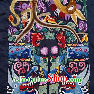 Chinese Traditional Embroidered Horse Fabric Patches Handmade Embroidery Craft Miao Ethnic Accessories Embroidering Blue Dragon Applique