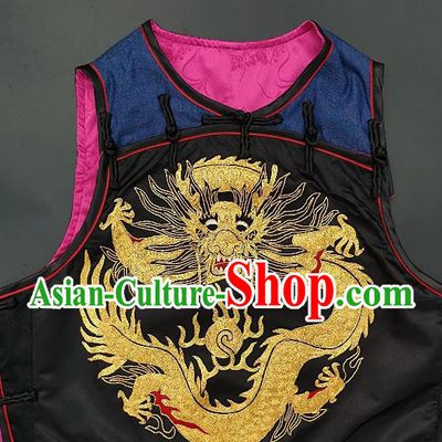 Chinese Traditional Embroidered Dragon Vest Handmade Embroidery Costume Tang Suit Navy Waistcoat for Women
