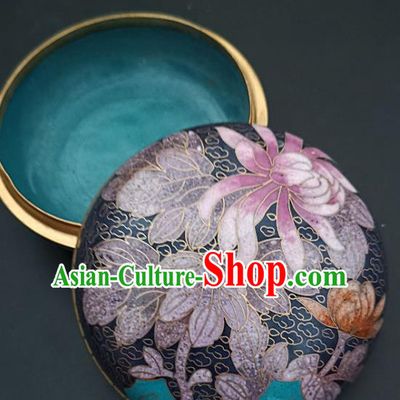 Chinese Traditional Cloisonne Lotus Pattern Rouge Box Handmade Brass Craft Enamel Navy Inkpad Box Accessories
