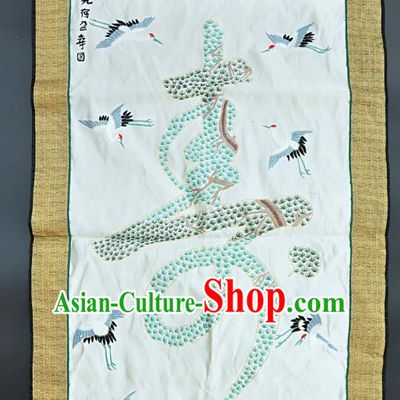 Chinese Traditional Embroidered Nine Cranes Fabric Patches Handmade Embroidery Craft Embroidering Pine Silk Decorative Painting