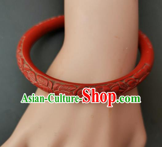 Chinese Traditional Handmade Carving Craft Red Lacquerware Bracelet Accessories Chinese Traditional Handmade Carving Craft Red Lacquerware Bracelet Accessories