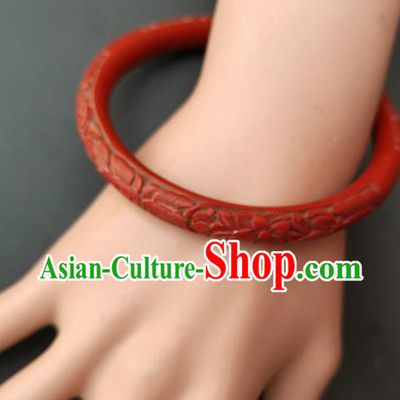 Chinese Traditional Handmade Carving Craft Red Lacquerware Bracelet Accessories