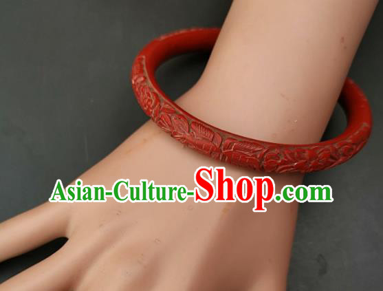 Chinese Traditional Handmade Carving Craft Red Lacquerware Bracelet Accessories Chinese Traditional Handmade Carving Craft Red Lacquerware Bracelet Accessories