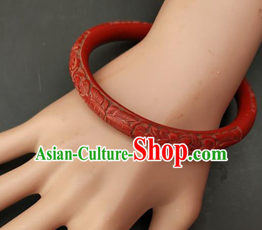 Chinese Traditional Handmade Carving Craft Red Lacquerware Bracelet Accessories Chinese Traditional Handmade Carving Craft Red Lacquerware Bracelet Accessories