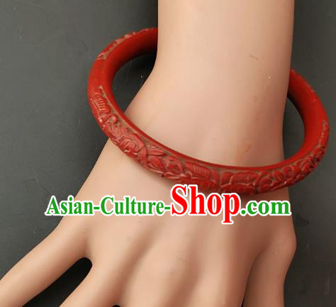 Chinese Traditional Handmade Carving Craft Red Lacquerware Bracelet Accessories Chinese Traditional Handmade Carving Craft Red Lacquerware Bracelet Accessories