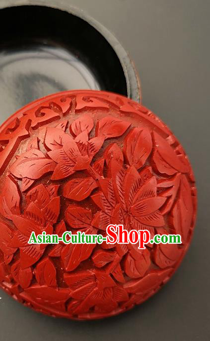 Chinese Traditional Handmade Carving Lotus Rouge Box Red Lacquerware Craft Inkpad Box Chinese Traditional Handmade Carving Lotus Rouge Box Red Lacquerware Craft Inkpad Box