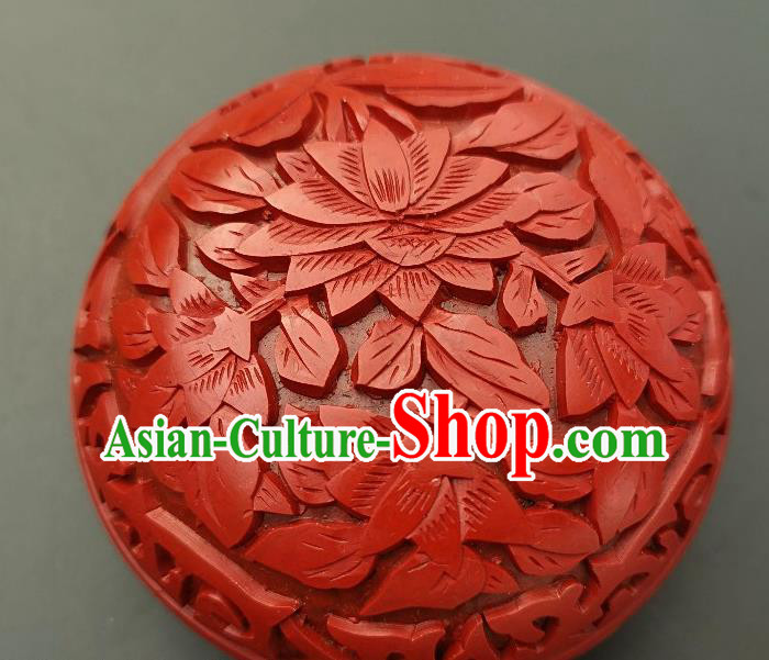 Chinese Traditional Handmade Carving Lotus Rouge Box Red Lacquerware Craft Inkpad Box Chinese Traditional Handmade Carving Lotus Rouge Box Red Lacquerware Craft Inkpad Box