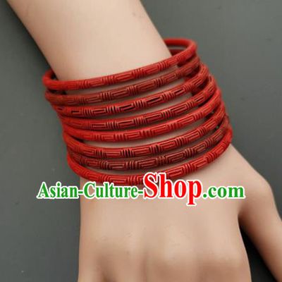 Chinese Traditional Handmade Carving Craft Red Lacquerware Bracelet Accessories