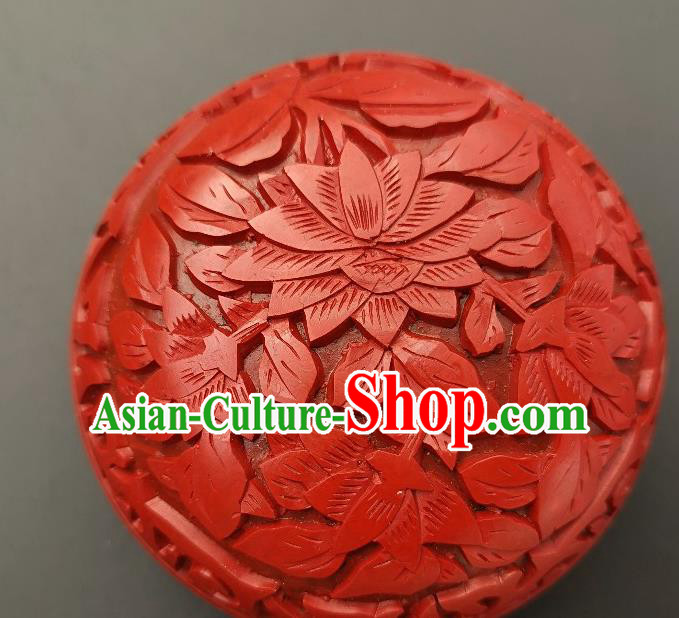 Chinese Traditional Handmade Carving Lotus Rouge Box Red Lacquerware Craft Inkpad Box Chinese Traditional Handmade Carving Lotus Rouge Box Red Lacquerware Craft Inkpad Box
