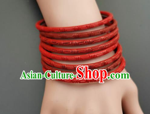 Chinese Traditional Handmade Carving Craft Red Lacquerware Bracelet Accessories Chinese Traditional Handmade Carving Craft Red Lacquerware Bracelet Accessories