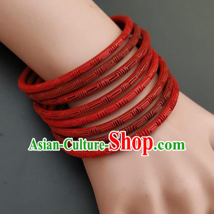 Chinese Traditional Handmade Carving Craft Red Lacquerware Bracelet Accessories Chinese Traditional Handmade Carving Craft Red Lacquerware Bracelet Accessories