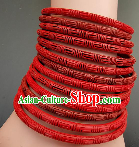 Chinese Traditional Handmade Carving Craft Red Lacquerware Bracelet Accessories Chinese Traditional Handmade Carving Craft Red Lacquerware Bracelet Accessories