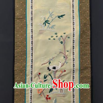 Chinese Traditional Embroidered Bamboo Crane Plum Picture Handmade Embroidery Craft Embroidering Beige Silk Decorative Painting