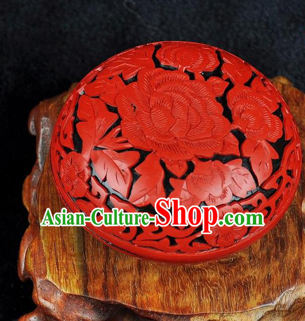 Chinese Traditional Handmade Carving Peony Rouge Box Red Lacquerware Craft Inkpad Box Chinese Traditional Handmade Carving Peony Rouge Box Red Lacquerware Craft Inkpad Box