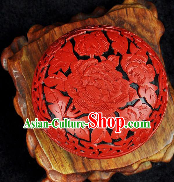 Chinese Traditional Handmade Carving Peony Rouge Box Red Lacquerware Craft Inkpad Box Chinese Traditional Handmade Carving Peony Rouge Box Red Lacquerware Craft Inkpad Box