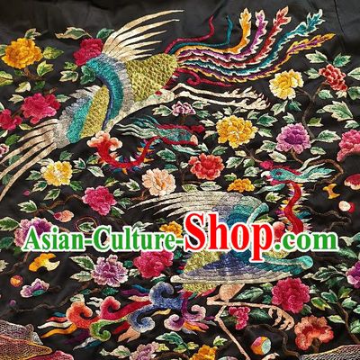 Chinese Traditional Embroidered Yellow Phoenix Peony Fabric Patches Handmade Embroidery Craft Embroidering Silk Applique