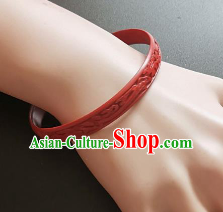 Chinese Traditional Handmade Carving Fish Dragon Craft Red Lacquerware Bracelet Accessories Chinese Traditional Handmade Carving Fish Dragon Craft Red Lacquerware Bracelet Accessories