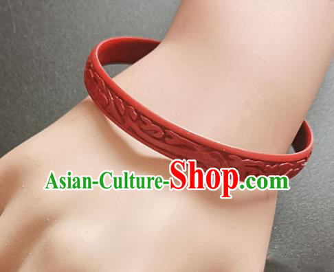 Chinese Traditional Handmade Carving Fish Dragon Craft Red Lacquerware Bracelet Accessories Chinese Traditional Handmade Carving Fish Dragon Craft Red Lacquerware Bracelet Accessories
