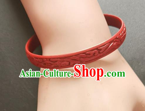 Chinese Traditional Handmade Carving Fish Dragon Craft Red Lacquerware Bracelet Accessories Chinese Traditional Handmade Carving Fish Dragon Craft Red Lacquerware Bracelet Accessories