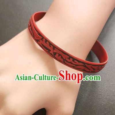 Chinese Traditional Handmade Carving Fish Dragon Craft Black Lacquerware Bracelet Accessories