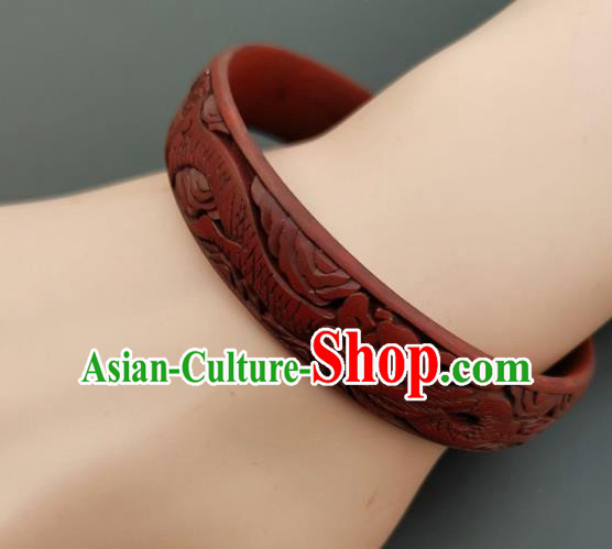 Chinese Handmade Carving Dragonfish Lacquer Bracelet Traditional Lacquerware Craft Red Bangle Accessories Chinese Handmade Carving Dragonfish Lacquer Bracelet Traditional Lacquerware Craft Red Bangle Accessories